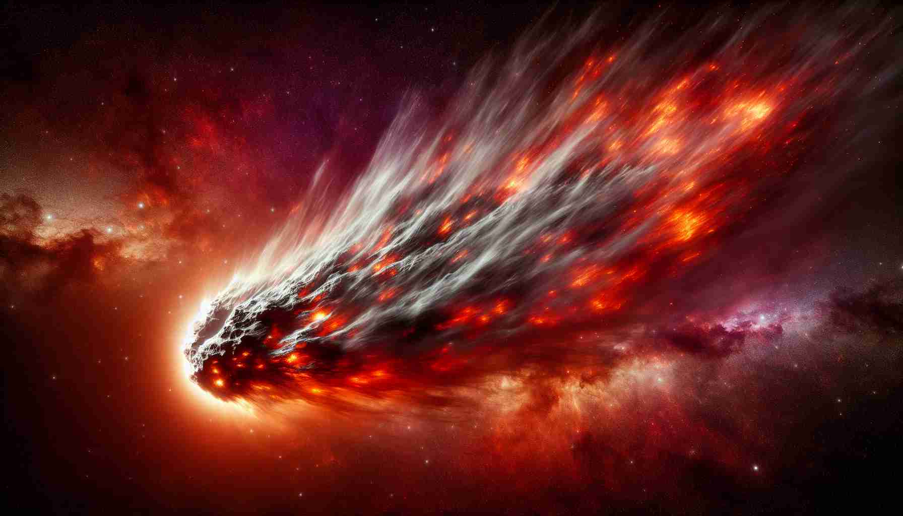 Create a realistic, high-definition image showing the dramatic end of a comet known for its eerie, ghostly appearance. The comet, often referred to as the 'Spooky Comet', is meeting its demise in a fiery explosion. This cosmic event is unfolding against the backdrop of the infinite universe, showcasing an awe-inspiring contrast of fiery reds and oranges against the cold, stark backdrop of space.