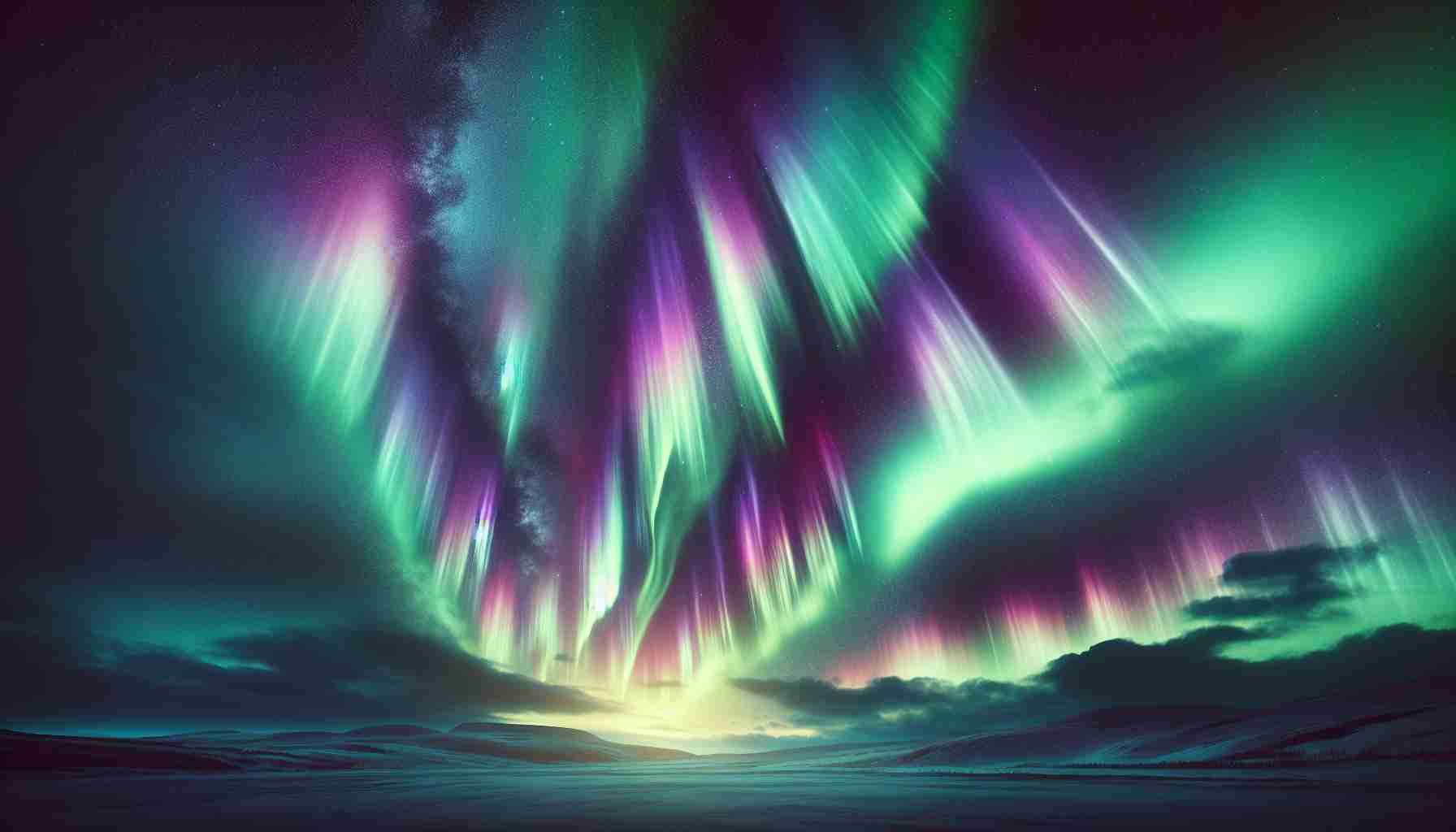 High definition, realistic image depicting the spectacular sight of Northern Lights basking the sky with hues of green and purple. This natural phenomenon is being visualised on a chilly evening backdrop during the weekend where the night sky is star-studded and could potentially serve as the perfect spectacle for astronomy enthusiasts and nature lovers.