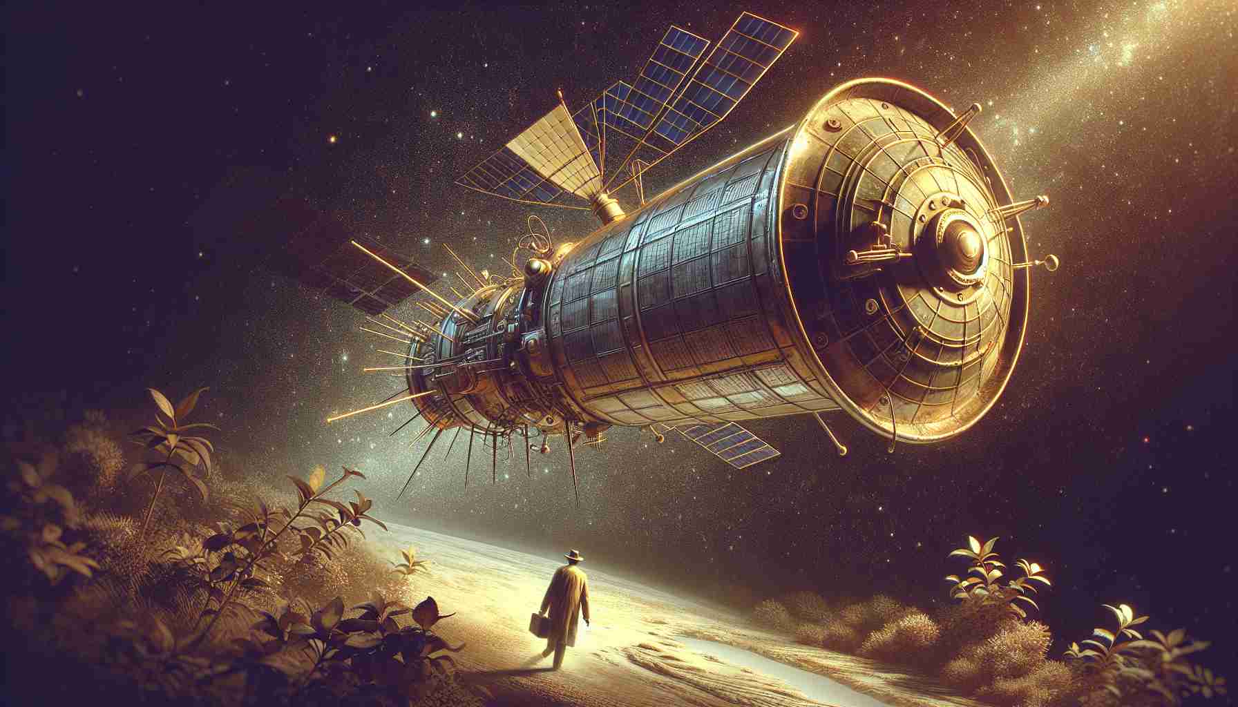 A detailed, high definition image portraying an unexpected journey: the mysterious movement of a vintage satellite. The satellite should visually appear antique and old-fashioned, similar to those used in the early exploration of space. The scene should evoke the feeling of mystery and curiosity about the satellite's path and destination.